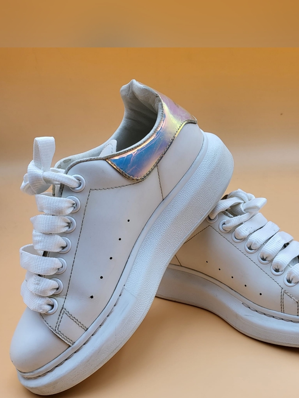 Alexander McQueen Oversized Iridescent Leather Sneakers White  W Sz 36/ EU 5.5